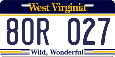 WV license plate 8OR027