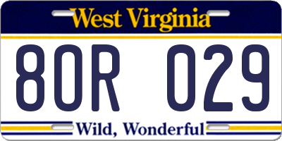 WV license plate 8OR029
