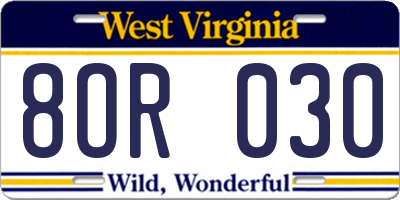 WV license plate 8OR030