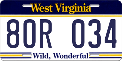 WV license plate 8OR034