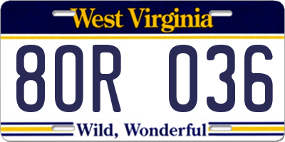 WV license plate 8OR036