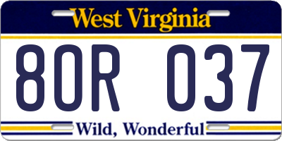 WV license plate 8OR037