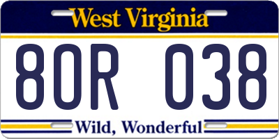 WV license plate 8OR038