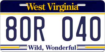 WV license plate 8OR040