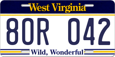WV license plate 8OR042