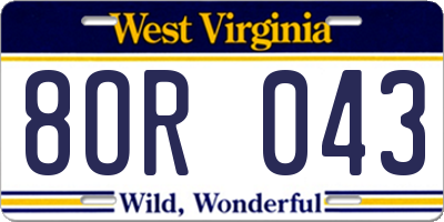 WV license plate 8OR043