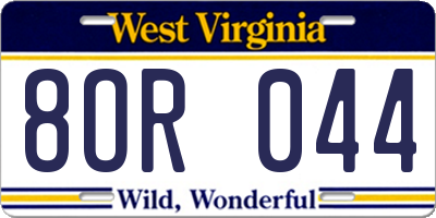 WV license plate 8OR044