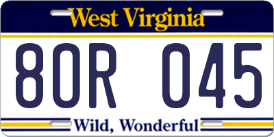 WV license plate 8OR045