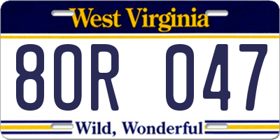 WV license plate 8OR047