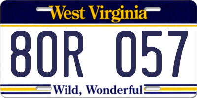 WV license plate 8OR057