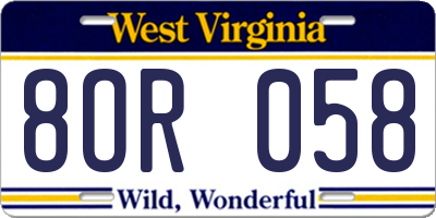 WV license plate 8OR058