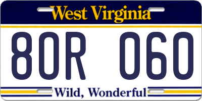 WV license plate 8OR060