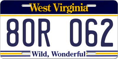 WV license plate 8OR062