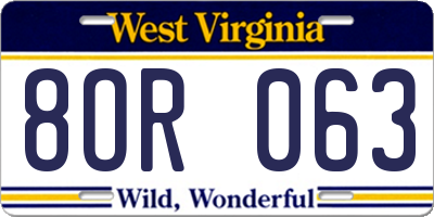 WV license plate 8OR063