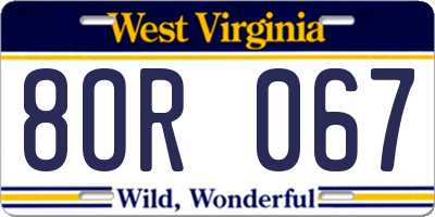 WV license plate 8OR067