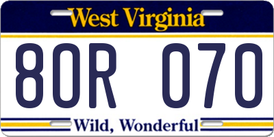 WV license plate 8OR070