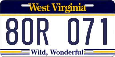 WV license plate 8OR071