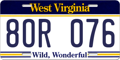 WV license plate 8OR076