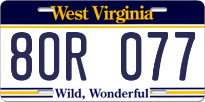 WV license plate 8OR077