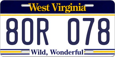 WV license plate 8OR078