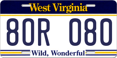 WV license plate 8OR080