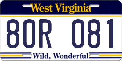 WV license plate 8OR081