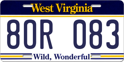 WV license plate 8OR083
