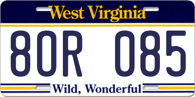 WV license plate 8OR085