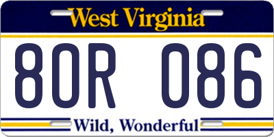 WV license plate 8OR086