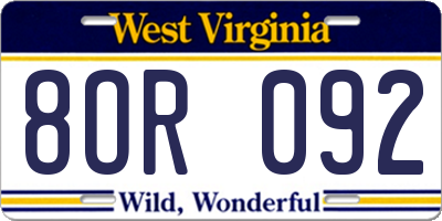 WV license plate 8OR092