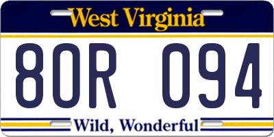 WV license plate 8OR094