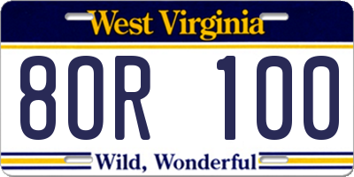 WV license plate 8OR100