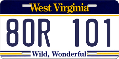 WV license plate 8OR101