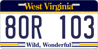 WV license plate 8OR103