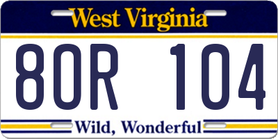 WV license plate 8OR104