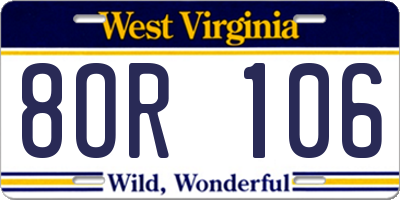 WV license plate 8OR106