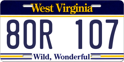 WV license plate 8OR107