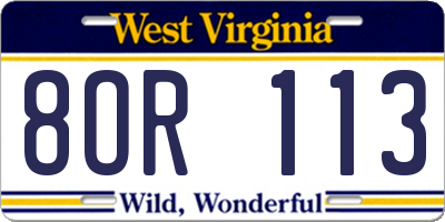 WV license plate 8OR113