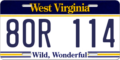 WV license plate 8OR114