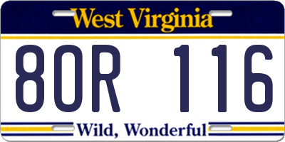 WV license plate 8OR116