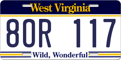 WV license plate 8OR117