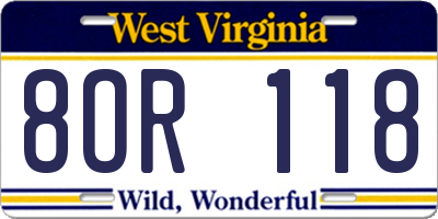 WV license plate 8OR118