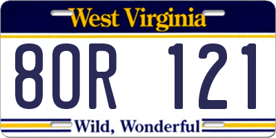 WV license plate 8OR121
