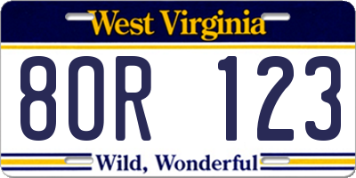 WV license plate 8OR123