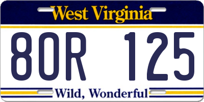 WV license plate 8OR125