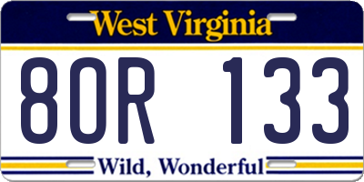WV license plate 8OR133