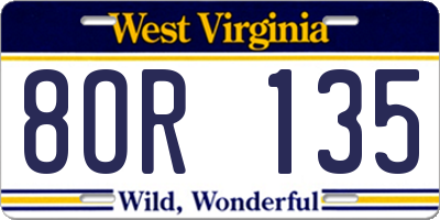 WV license plate 8OR135
