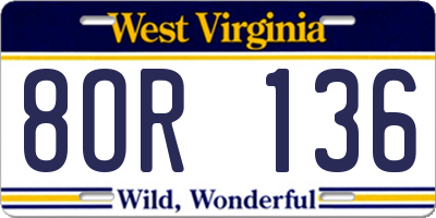 WV license plate 8OR136