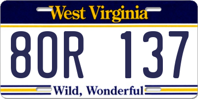 WV license plate 8OR137