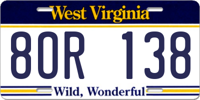 WV license plate 8OR138